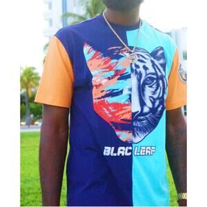 BLACK LEAF SPLIT TIGER SHIRT MENS SZ LARGE MULTI-COLOR